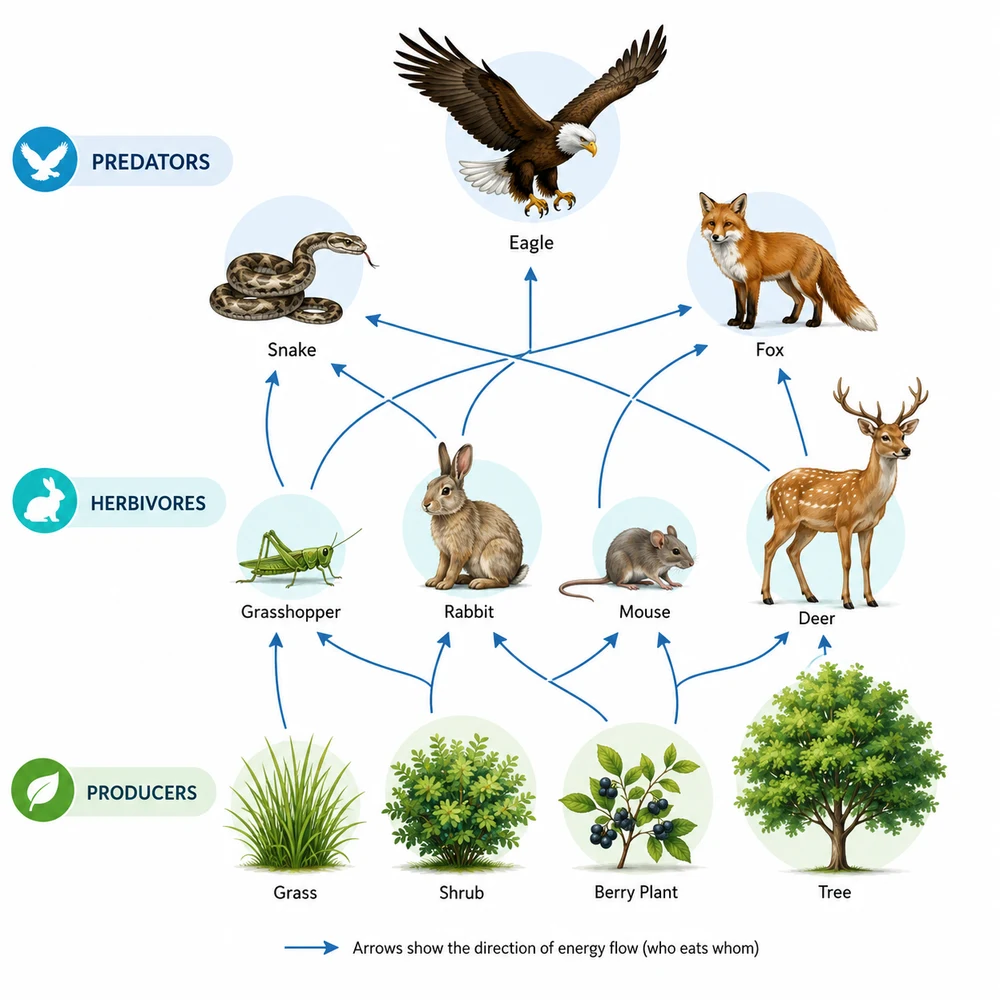 AI-generated ecological food web illustration