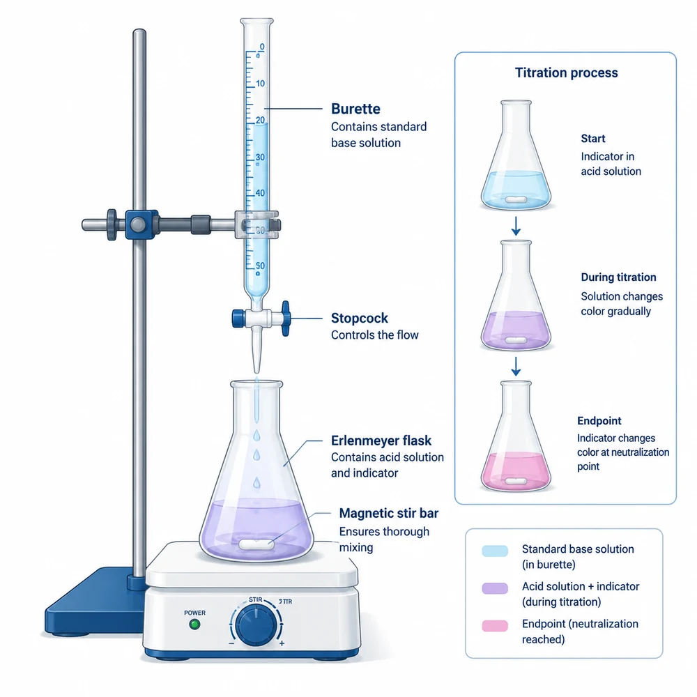 AI-generated acid-base titration setup illustration
