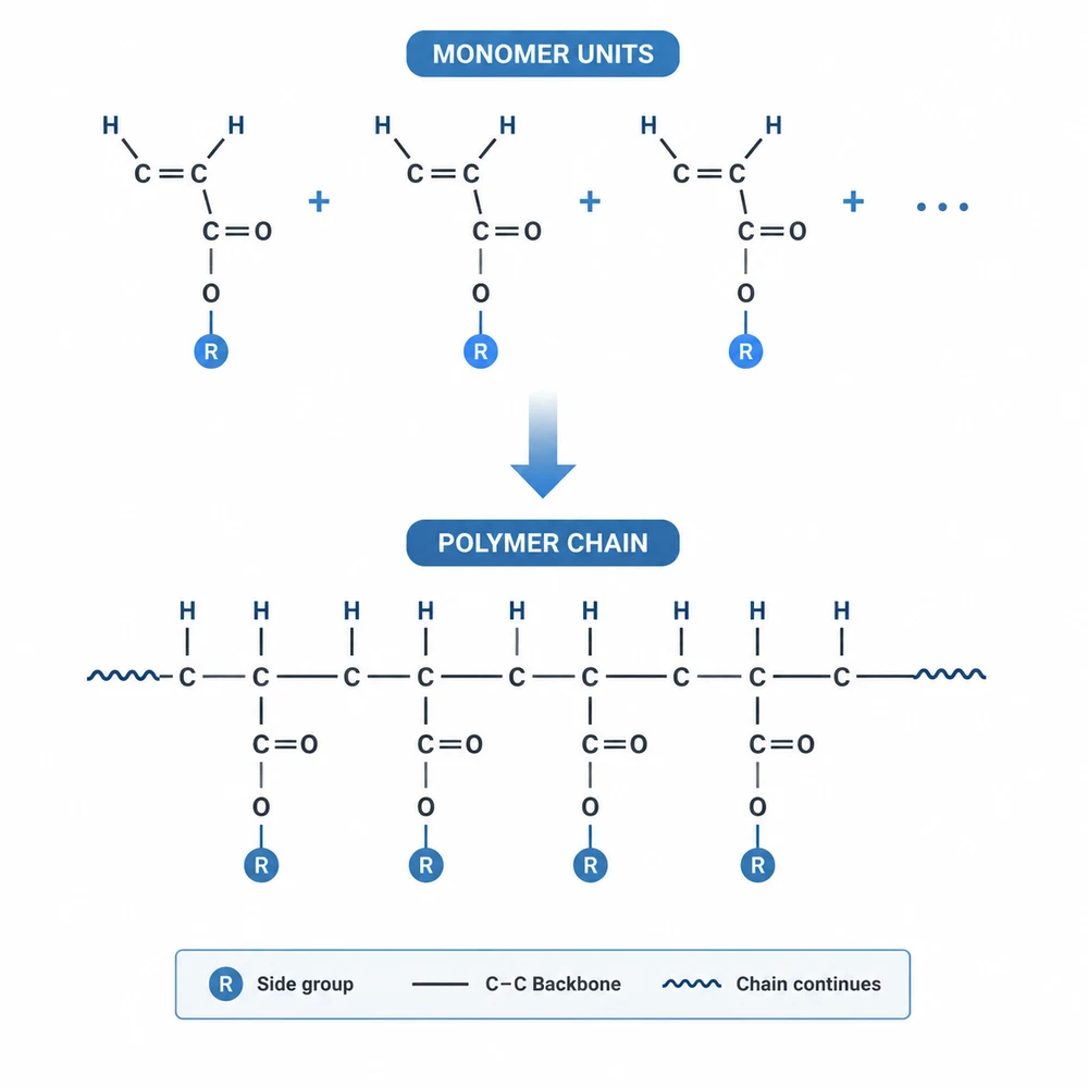 AI-generated polymer chain formation illustration