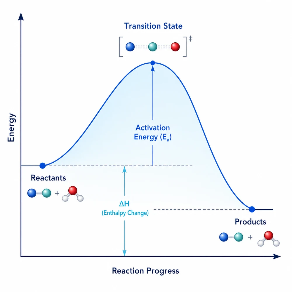 AI-generated reaction energy profile illustration