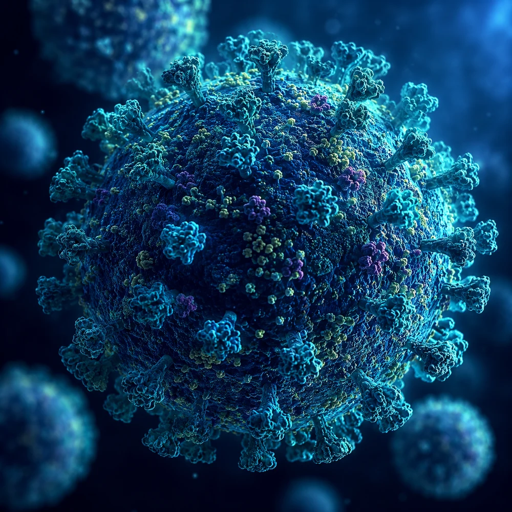 AI-generated virus particle journal cover art