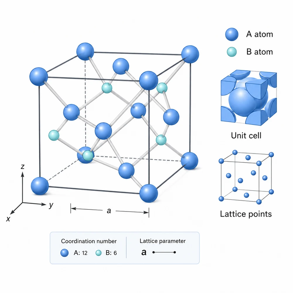 AI-generated crystal lattice unit cell illustration