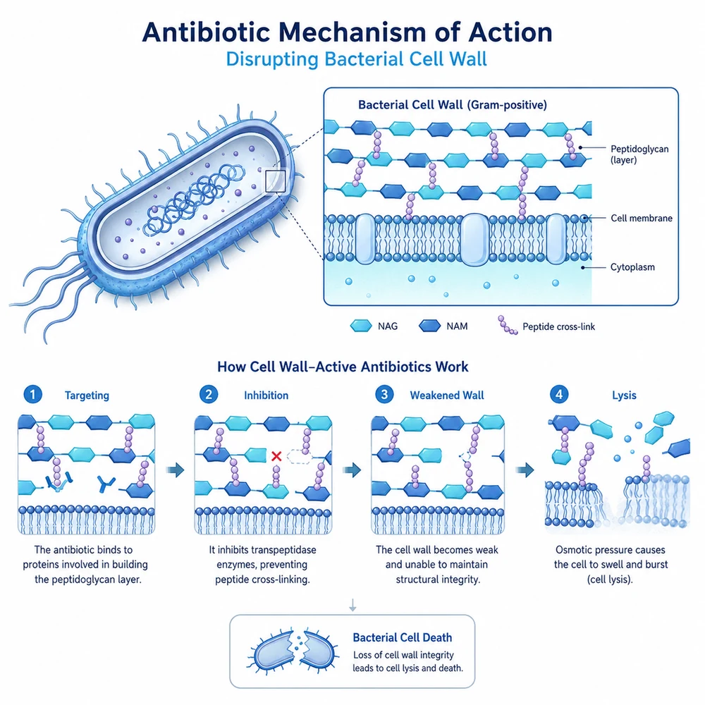 AI-generated antibiotic mechanism of action illustration