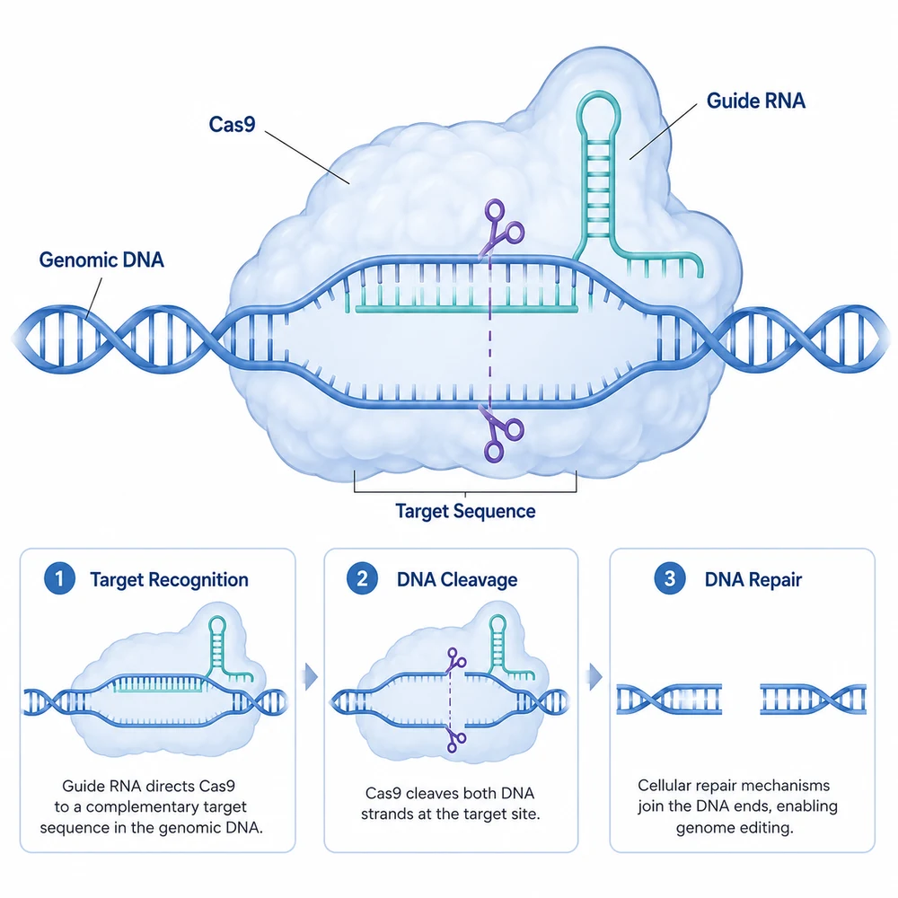 AI-generated CRISPR-Cas9 gene editing illustration