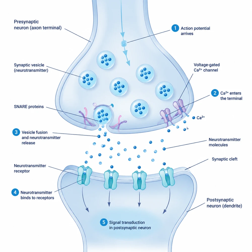 AI-generated synaptic transmission illustration