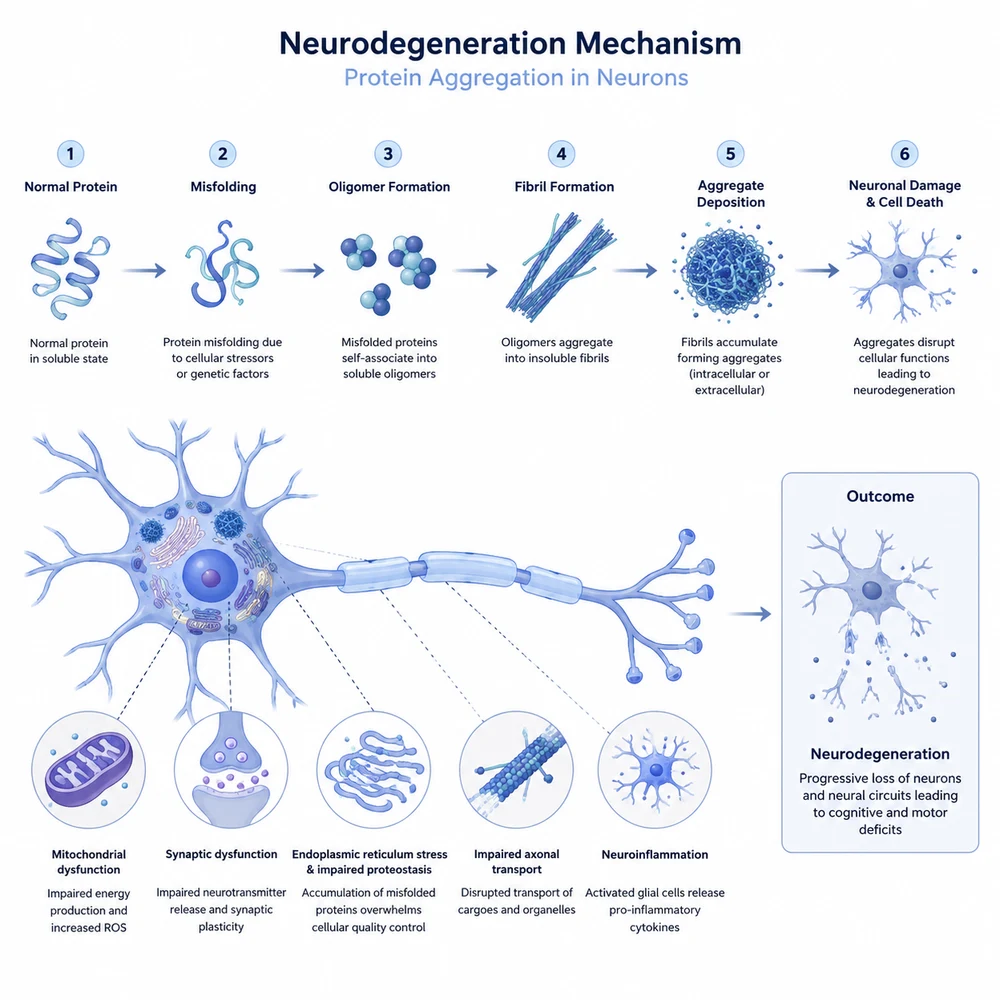 AI-generated neurodegeneration mechanism illustration