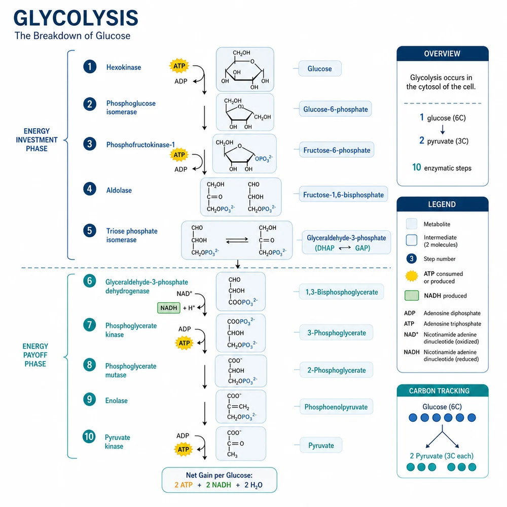 AI-generated glycolysis metabolic pathway diagram