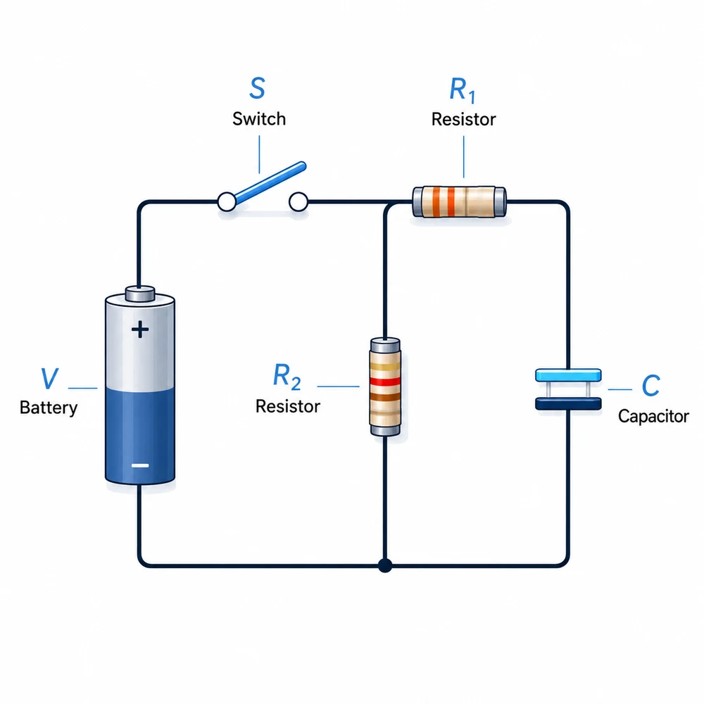 AI-generated labeled electric circuit diagram