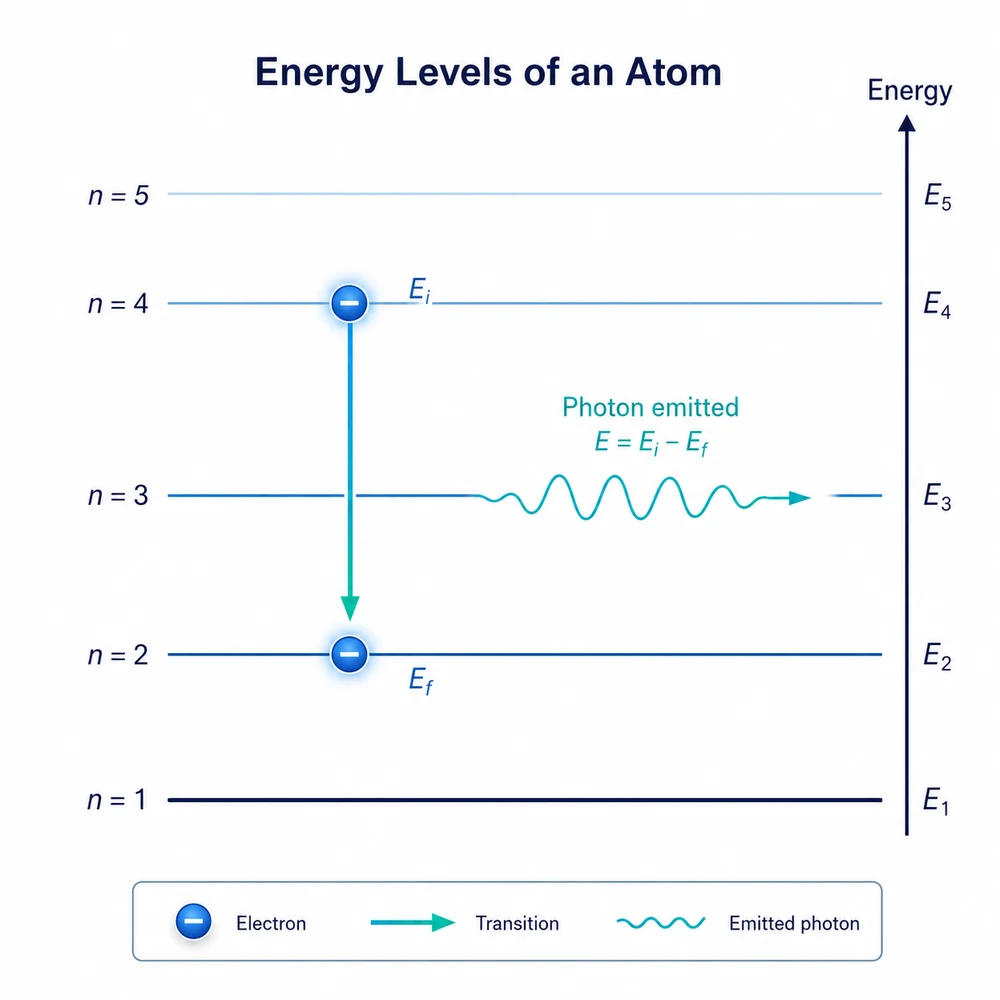 AI-generated quantum energy level transition diagram