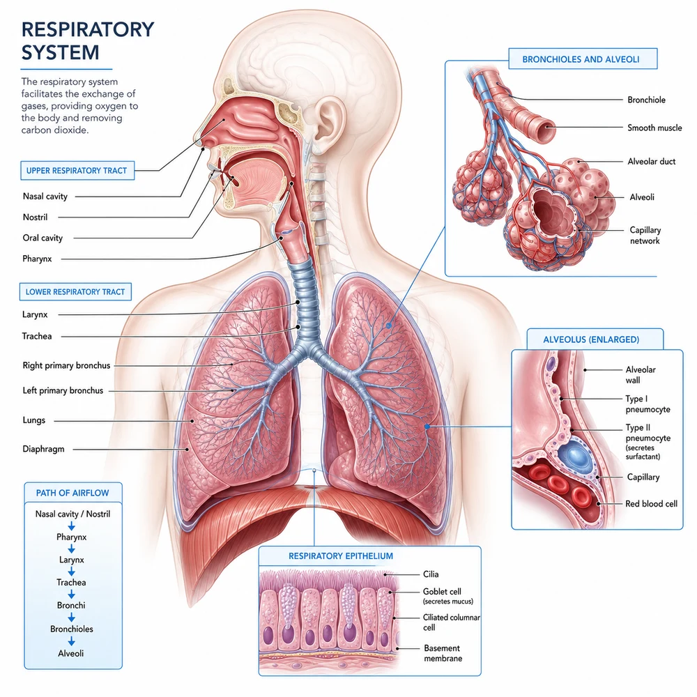 AI-generated human respiratory system illustration