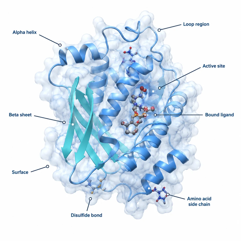 AI-generated 3D protein structure illustration